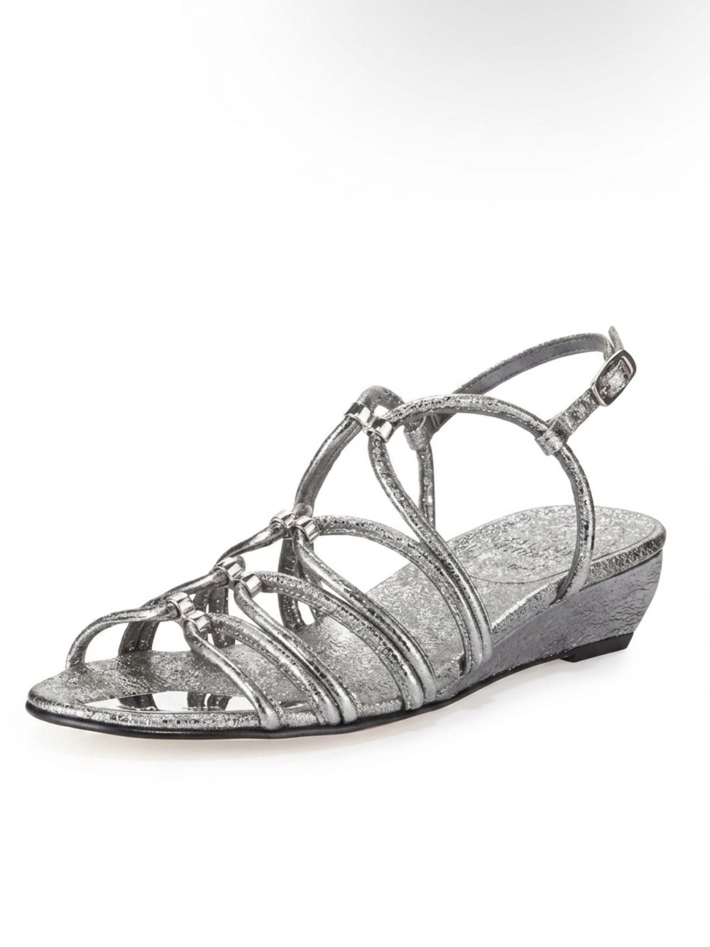 Stuart Weitzman Metallic Silver Wedge Sandals